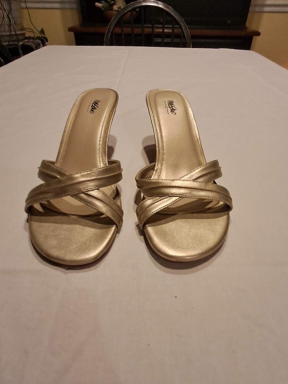 Metallic Gold Strappy Women's Slide Sandals Size‎ 8.5
